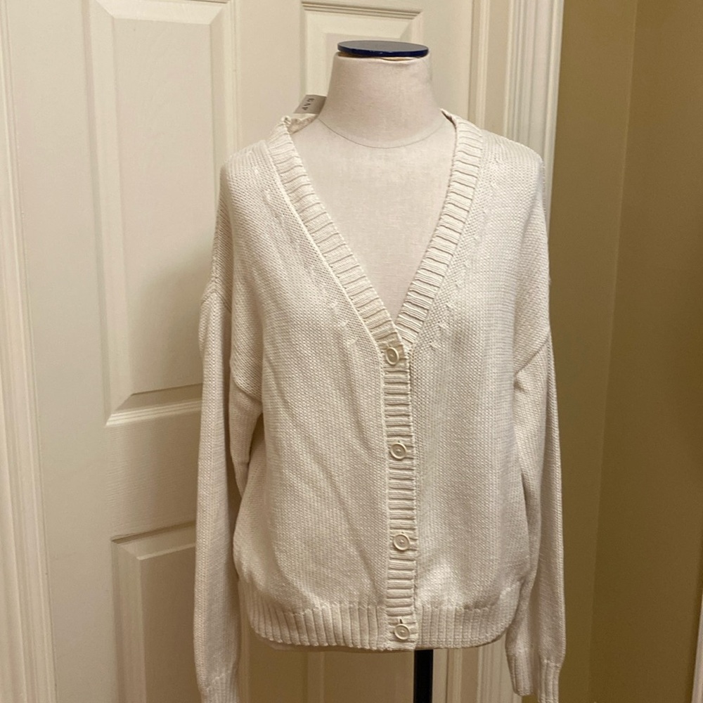 Gap L NEW Womens Button Front Sweater Cardigan Ivory 4 Button